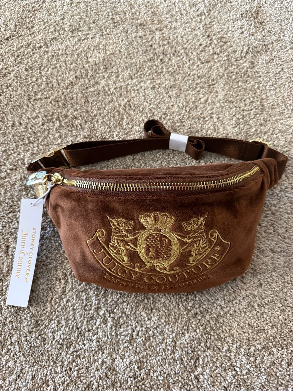 Stoney Clover Lane × Juicy Couture Embroidered Brown Fanny Pack, NWT